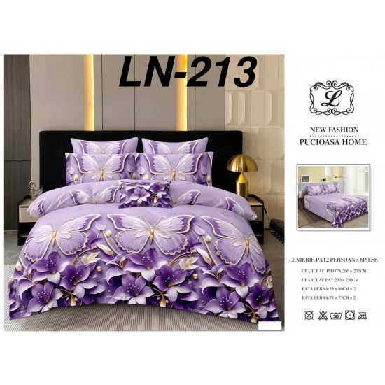 Lenjerie de Pat din Finet, 6 Piese, Pat 2 Persoane Lenjerii bumbac finet 2 persoane 6 piese