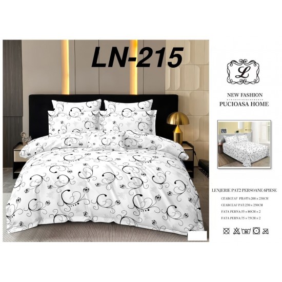 Lenjerie de Pat din Finet, 6 Piese, Pat 2 Persoane Lenjerii bumbac finet 2 persoane 6 piese