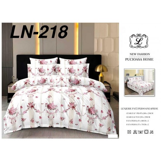 Lenjerie de Pat din Finet, 6 Piese, Pat 2 Persoane Lenjerii bumbac finet 2 persoane 6 piese