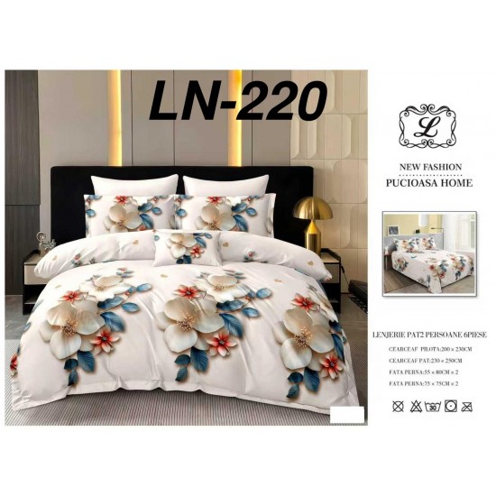 Lenjerie de Pat din Finet, 6 Piese, Pat 2 Persoane Lenjerii bumbac finet 2 persoane 6 piese