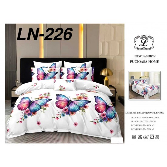 Lenjerie de Pat din Finet, 6 Piese, Pat 2 Persoane Lenjerii bumbac finet 2 persoane 6 piese