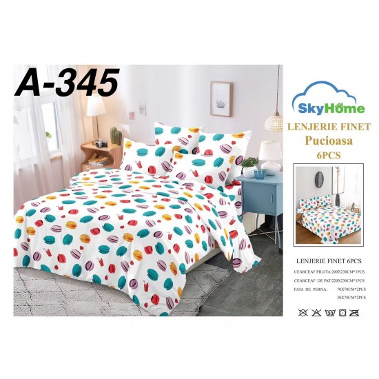 Lenjerie de Pat din Finet, 6 Piese, Pat 2 Persoane Lenjerii bumbac finet 2 persoane 6 piese