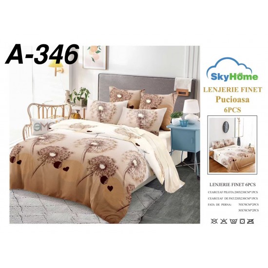 Lenjerie de Pat din Finet, 6 Piese, Pat 2 Persoane Lenjerii bumbac finet 2 persoane 6 piese