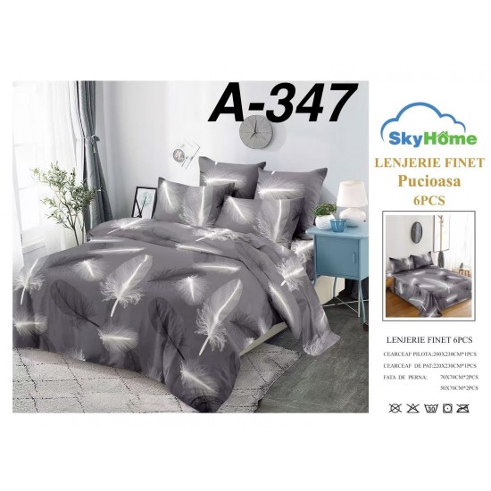 Lenjerie de Pat din Finet, 6 Piese, Pat 2 Persoane Lenjerii bumbac finet 2 persoane 6 piese