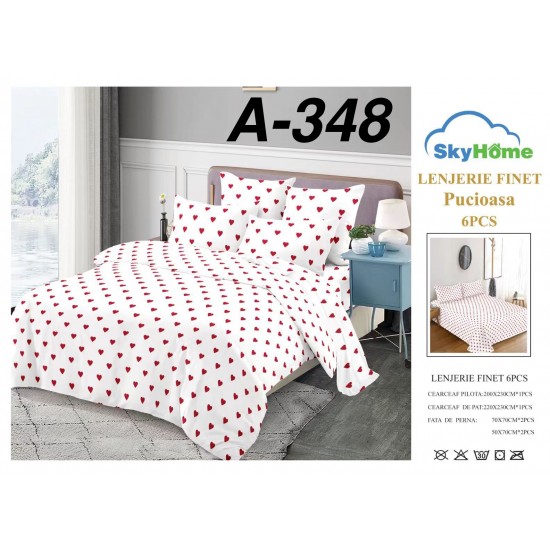 Lenjerie de Pat din Finet, 6 Piese, Pat 2 Persoane Lenjerii bumbac finet 2 persoane 6 piese