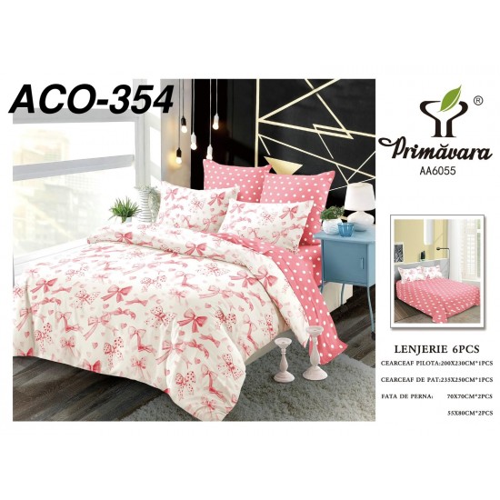 Lenjerie de Pat din Finet, 6 Piese, Pat 2 Persoane Lenjerii bumbac finet 2 persoane 6 piese