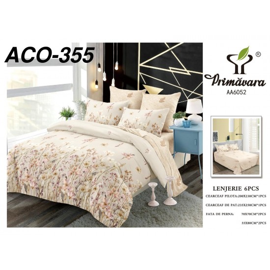 Lenjerie de Pat din Finet, 6 Piese, Pat 2 Persoane Lenjerii bumbac finet 2 persoane 6 piese