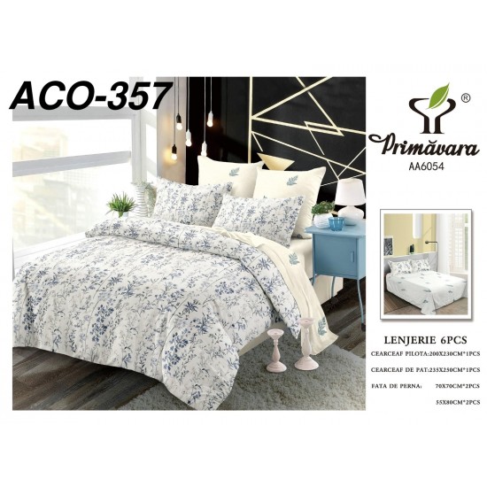 Lenjerie de Pat din Finet, 6 Piese, Pat 2 Persoane Lenjerii bumbac finet 2 persoane 6 piese