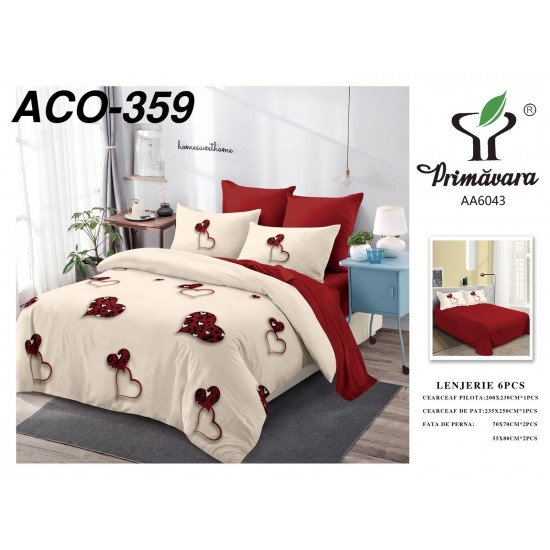 Lenjerie de Pat din Finet, 6 Piese, Pat 2 Persoane Lenjerii bumbac finet 2 persoane 6 piese
