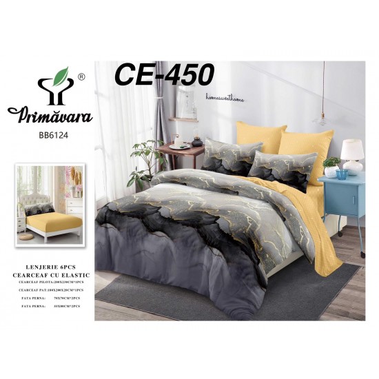 Lenjerie de Pat din Finet cu elastic, 6 Piese, Pat 2 Persoane Lenjerii bumbac finet 2 persoane 6 piese, cearșaf pat cu elastic