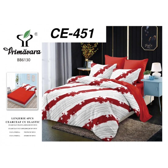 Lenjerie de Pat din Finet cu elastic, 6 Piese, Pat 2 Persoane Lenjerii bumbac finet 2 persoane 6 piese, cearșaf pat cu elastic