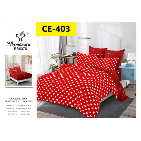 Lenjerie de Pat din Finet cu elastic, 6 Piese, Pat 2 Persoane Lenjerii bumbac finet 2 persoane 6 piese, cearșaf pat cu elastic