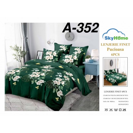 Lenjerie de Pat din Finet, 6 Piese, Pat 2 Persoane Lenjerii bumbac finet 2 persoane 6 piese