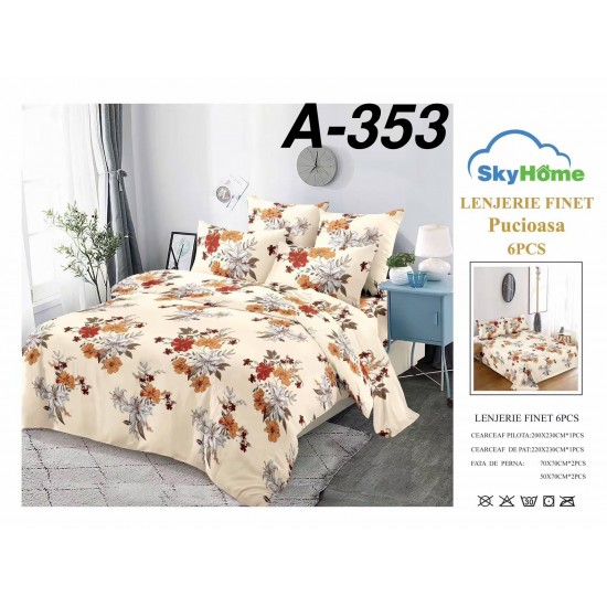 Lenjerie de Pat din Finet, 6 Piese, Pat 2 Persoane Lenjerii bumbac finet 2 persoane 6 piese