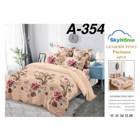 Lenjerie de Pat din Finet, 6 Piese, Pat 2 Persoane Lenjerii bumbac finet 2 persoane 6 piese