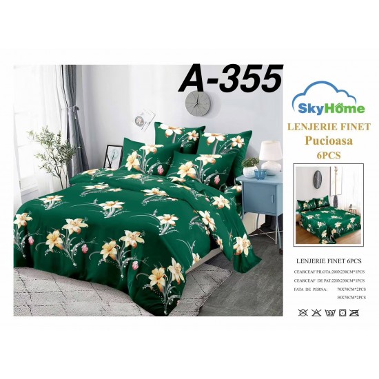 Lenjerie de Pat din Finet, 6 Piese, Pat 2 Persoane Lenjerii bumbac finet 2 persoane 6 piese
