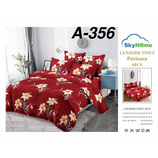 Lenjerie de Pat din Finet, 6 Piese, Pat 2 Persoane Lenjerii bumbac finet 2 persoane 6 piese