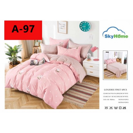 Lenjerie de Pat din Finet, 6 Piese, Pat 2 Persoane Lenjerii bumbac finet 2 persoane 6 piese