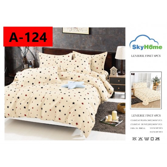 Lenjerie de Pat din Finet, 6 Piese, Pat 2 Persoane Lenjerii bumbac finet 2 persoane 6 piese