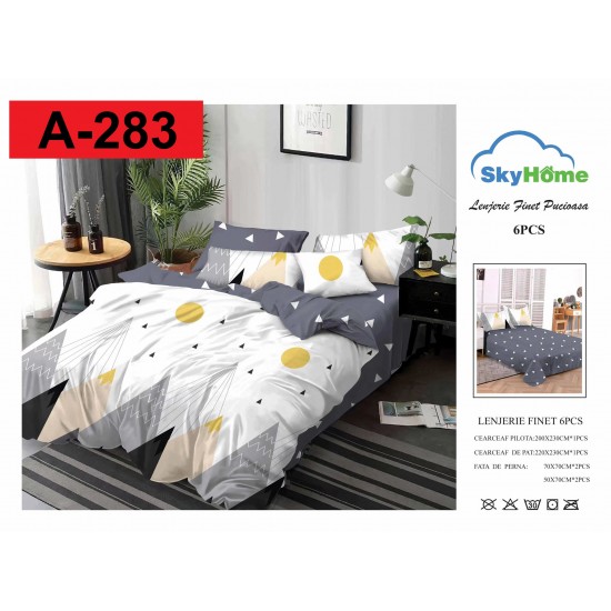 Lenjerie de Pat din Finet, 6 Piese, Pat 2 Persoane Lenjerii bumbac finet 2 persoane 6 piese