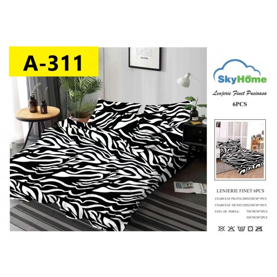 Lenjerie de Pat din Finet, 6 Piese, Pat 2 Persoane Lenjerii bumbac finet 2 persoane 6 piese
