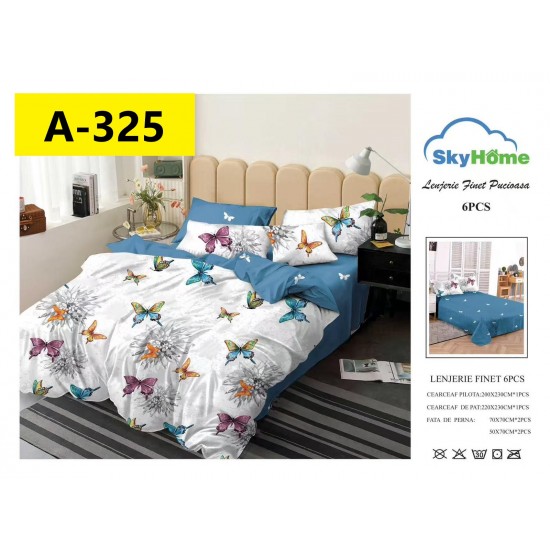 Lenjerie de Pat din Finet, 6 Piese, Pat 2 Persoane Lenjerii bumbac finet 2 persoane 6 piese