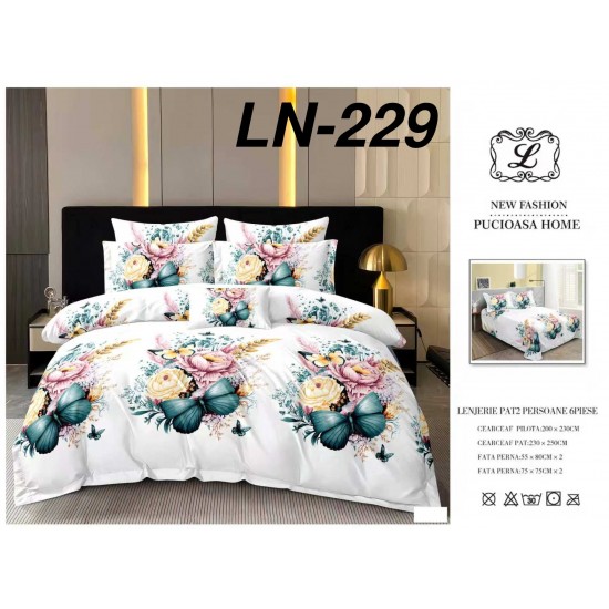 Lenjerie de Pat din Finet, 6 Piese, Pat 2 Persoane Lenjerii bumbac finet 2 persoane 6 piese