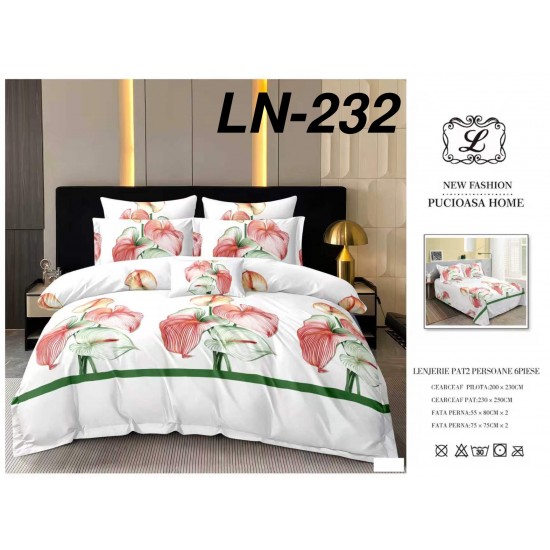 Lenjerie de Pat din Finet, 6 Piese, Pat 2 Persoane Lenjerii bumbac finet 2 persoane 6 piese