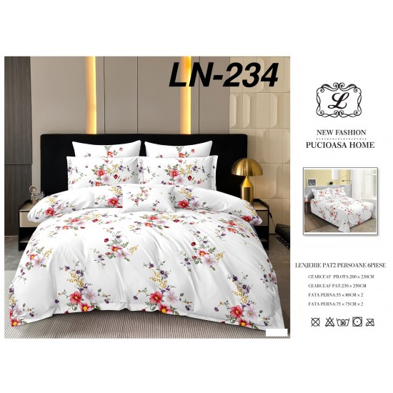 Lenjerie de Pat din Finet, 6 Piese, Pat 2 Persoane Lenjerii bumbac finet 2 persoane 6 piese