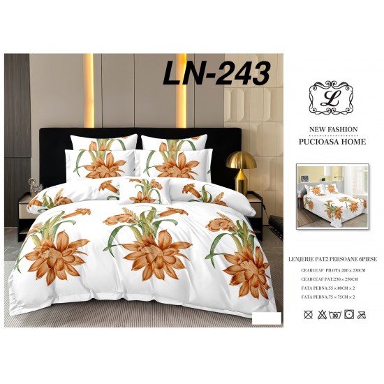 Lenjerie de Pat din Finet, 6 Piese, Pat 2 Persoane Lenjerii bumbac finet 2 persoane 6 piese