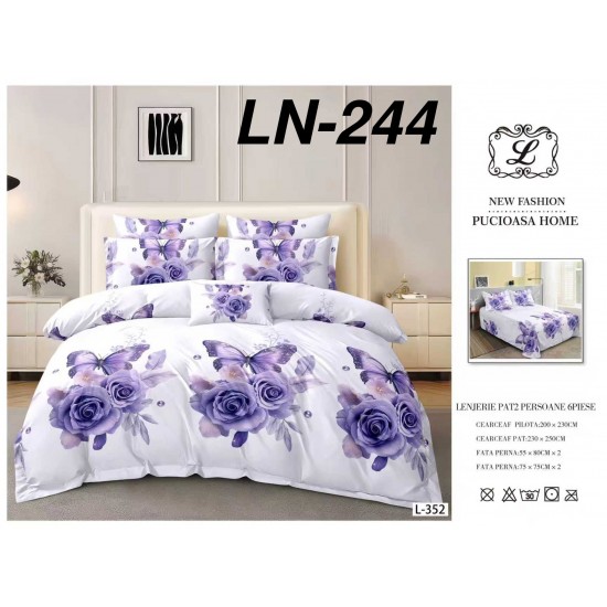 Lenjerie de Pat din Finet, 6 Piese, Pat 2 Persoane Lenjerii bumbac finet 2 persoane 6 piese