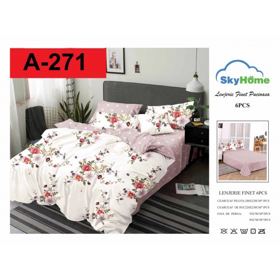 Lenjerie de Pat din Finet, 6 Piese, Pat 2 Persoane Lenjerii bumbac finet 2 persoane 6 piese