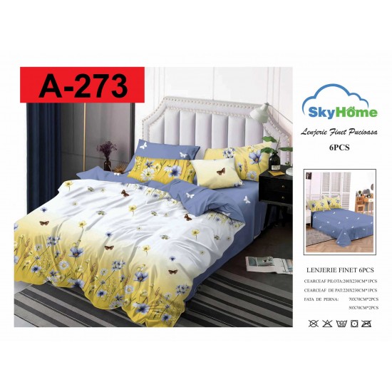 Lenjerie de Pat din Finet, 6 Piese, Pat 2 Persoane Lenjerii bumbac finet 2 persoane 6 piese