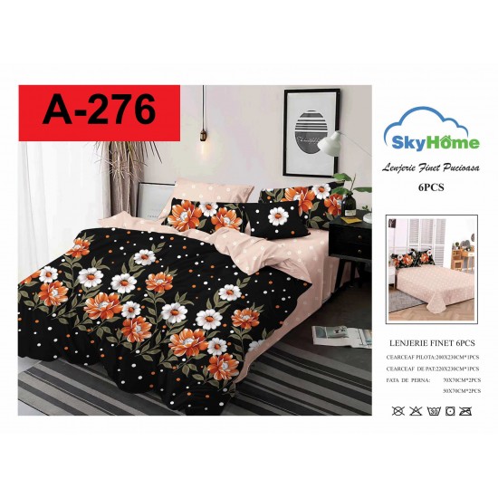 Lenjerie de Pat din Finet, 6 Piese, Pat 2 Persoane Lenjerii bumbac finet 2 persoane 6 piese