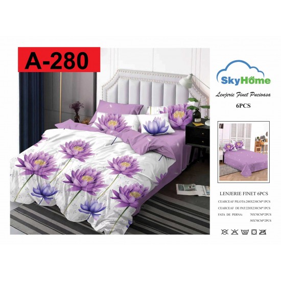 Lenjerie de Pat din Finet, 6 Piese, Pat 2 Persoane Lenjerii bumbac finet 2 persoane 6 piese