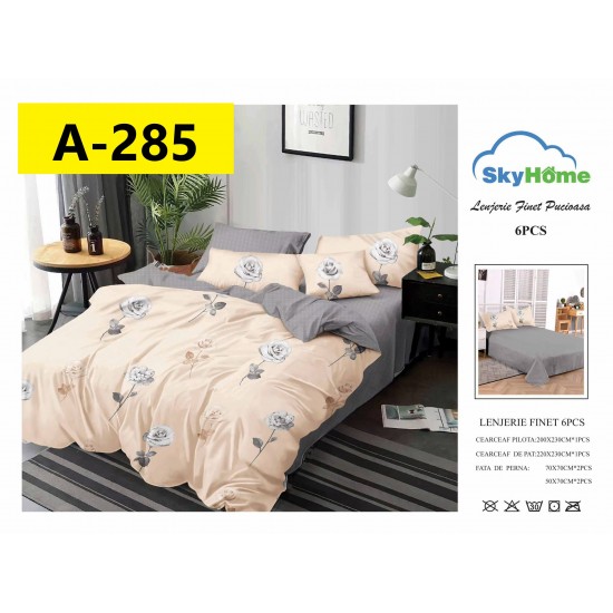 Lenjerie de Pat din Finet, 6 Piese, Pat 2 Persoane Lenjerii bumbac finet 2 persoane 6 piese