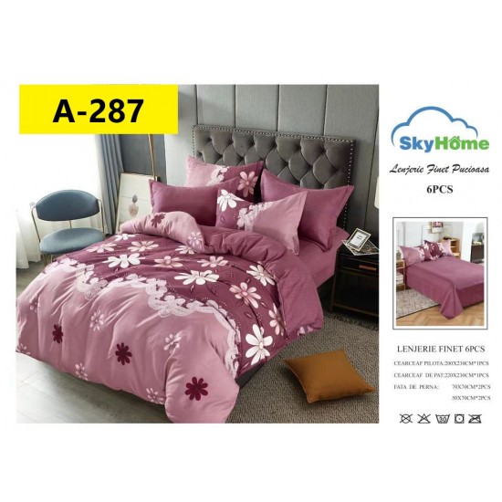 Lenjerie de Pat din Finet, 6 Piese, Pat 2 Persoane Lenjerii bumbac finet 2 persoane 6 piese