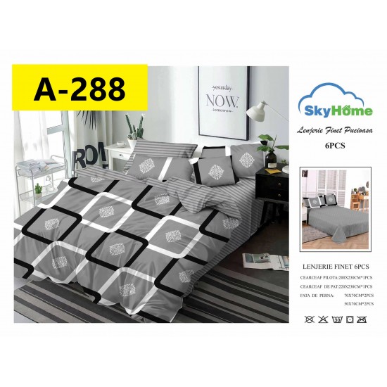 Lenjerie de Pat din Finet, 6 Piese, Pat 2 Persoane Lenjerii bumbac finet 2 persoane 6 piese