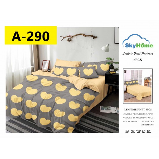 Lenjerie de Pat din Finet, 6 Piese, Pat 2 Persoane Lenjerii bumbac finet 2 persoane 6 piese