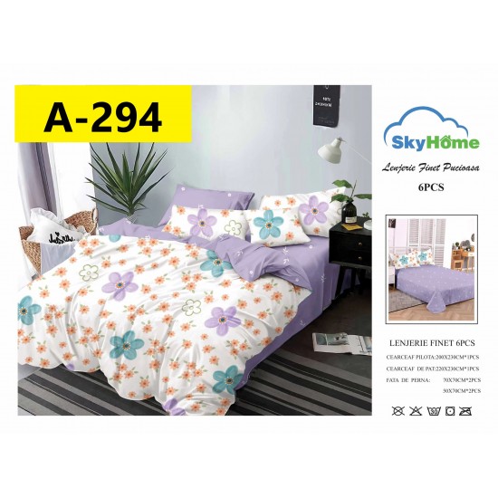 Lenjerie de Pat din Finet, 6 Piese, Pat 2 Persoane Lenjerii bumbac finet 2 persoane 6 piese