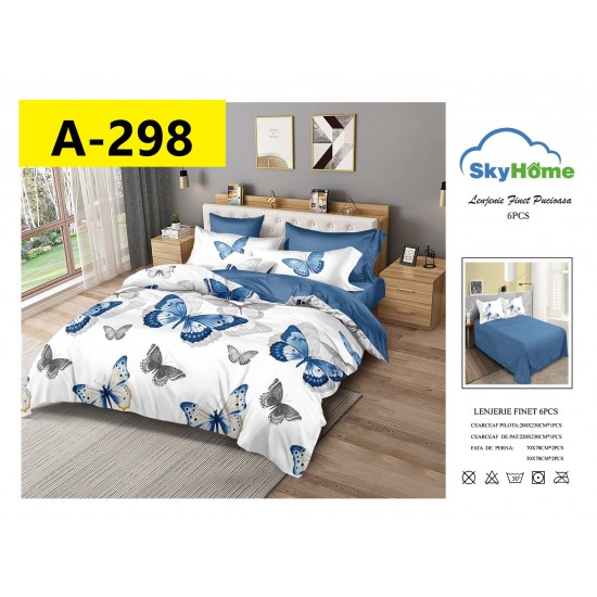 Lenjerie de Pat din Finet, 6 Piese, Pat 2 Persoane Lenjerii bumbac finet 2 persoane 6 piese