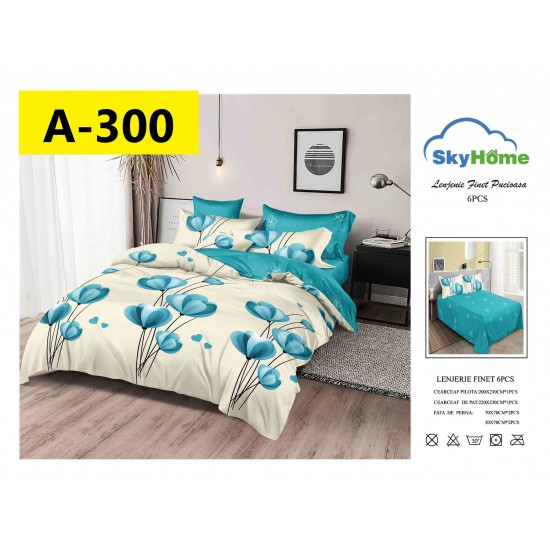 Lenjerie de Pat din Finet, 6 Piese, Pat 2 Persoane Lenjerii bumbac finet 2 persoane 6 piese