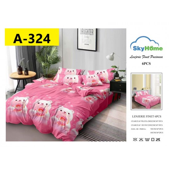 Lenjerie de Pat din Finet, 6 Piese, Pat 2 Persoane Lenjerii bumbac finet 2 persoane 6 piese