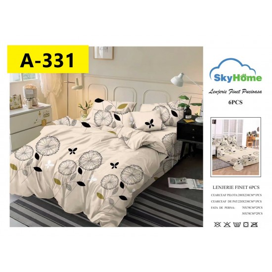 Lenjerie de Pat din Finet, 6 Piese, Pat 2 Persoane Oferta 1+1: Lenjerii de pat dublu, 6 piese, cearceaf normal