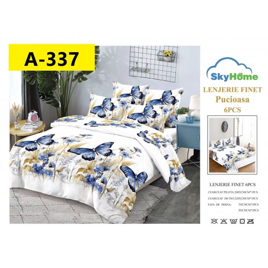 Lenjerie de Pat din Finet, 6 Piese, Pat 2 Persoane Lenjerii bumbac finet 2 persoane 6 piese