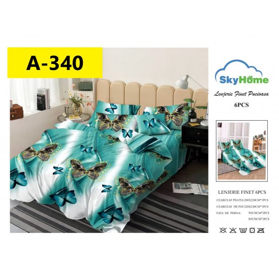 Lenjerie de Pat din Finet, 6 Piese, Pat 2 Persoane Oferta 1+1: Lenjerii de pat dublu, 6 piese, cearceaf normal