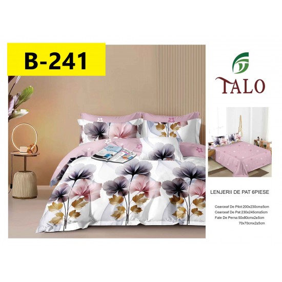 Lenjerie de Pat din Finet, 6 Piese, Pat 2 Persoane Lenjerii bumbac finet 2 persoane 6 piese