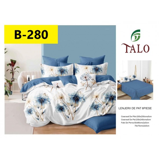 Lenjerie de Pat din Finet, 6 Piese, Pat 2 Persoane Lenjerii bumbac finet 2 persoane 6 piese