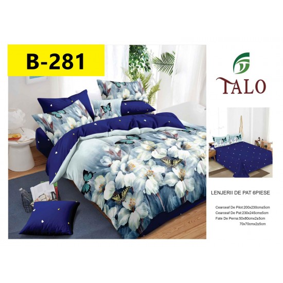 Lenjerie de Pat din Finet, 6 Piese, Pat 2 Persoane Lenjerii bumbac finet 2 persoane 6 piese