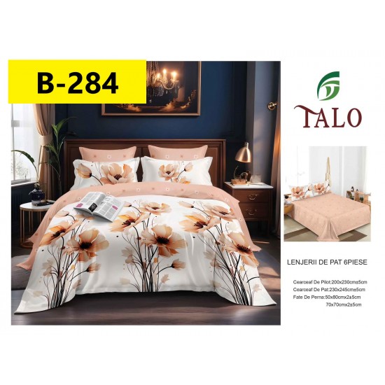 Lenjerie de Pat din Finet, 6 Piese, Pat 2 Persoane Lenjerii bumbac finet 2 persoane 6 piese